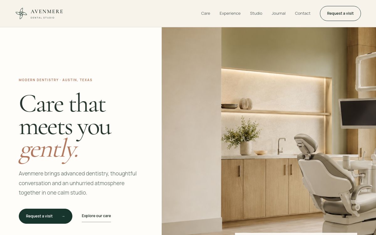 Avenmere Dental Studio website homepage