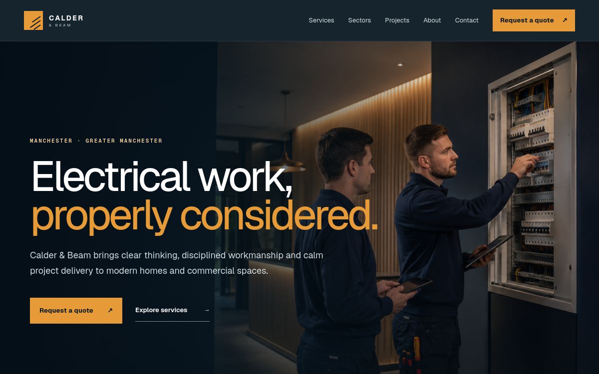 Calder & Beam Electrical website homepage